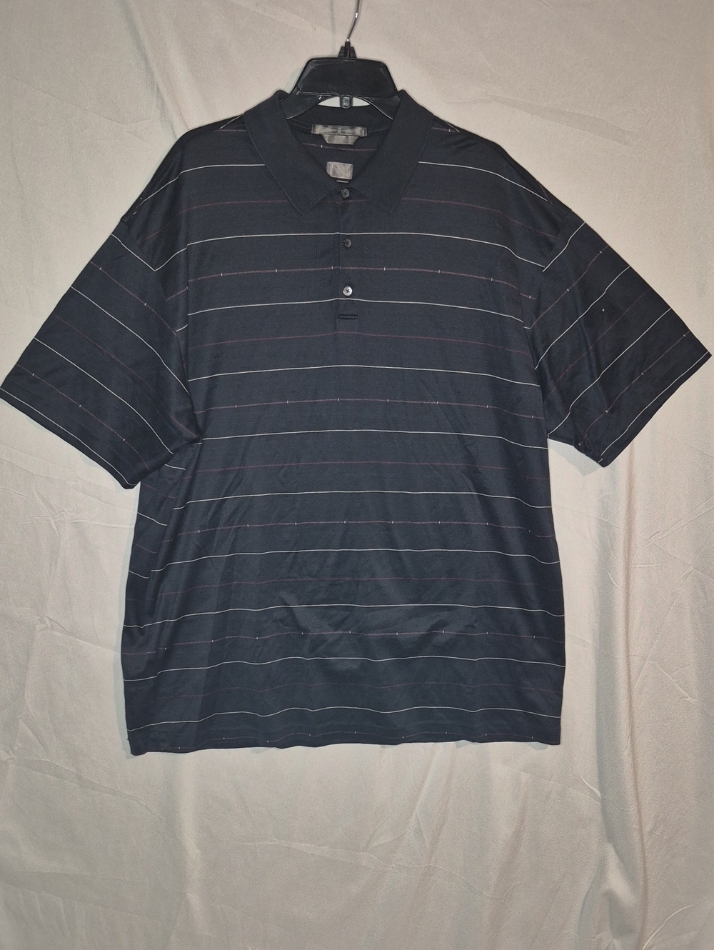Tiger Woods Men's Navy Striped Polo Shirt - Classic Short Sleeve